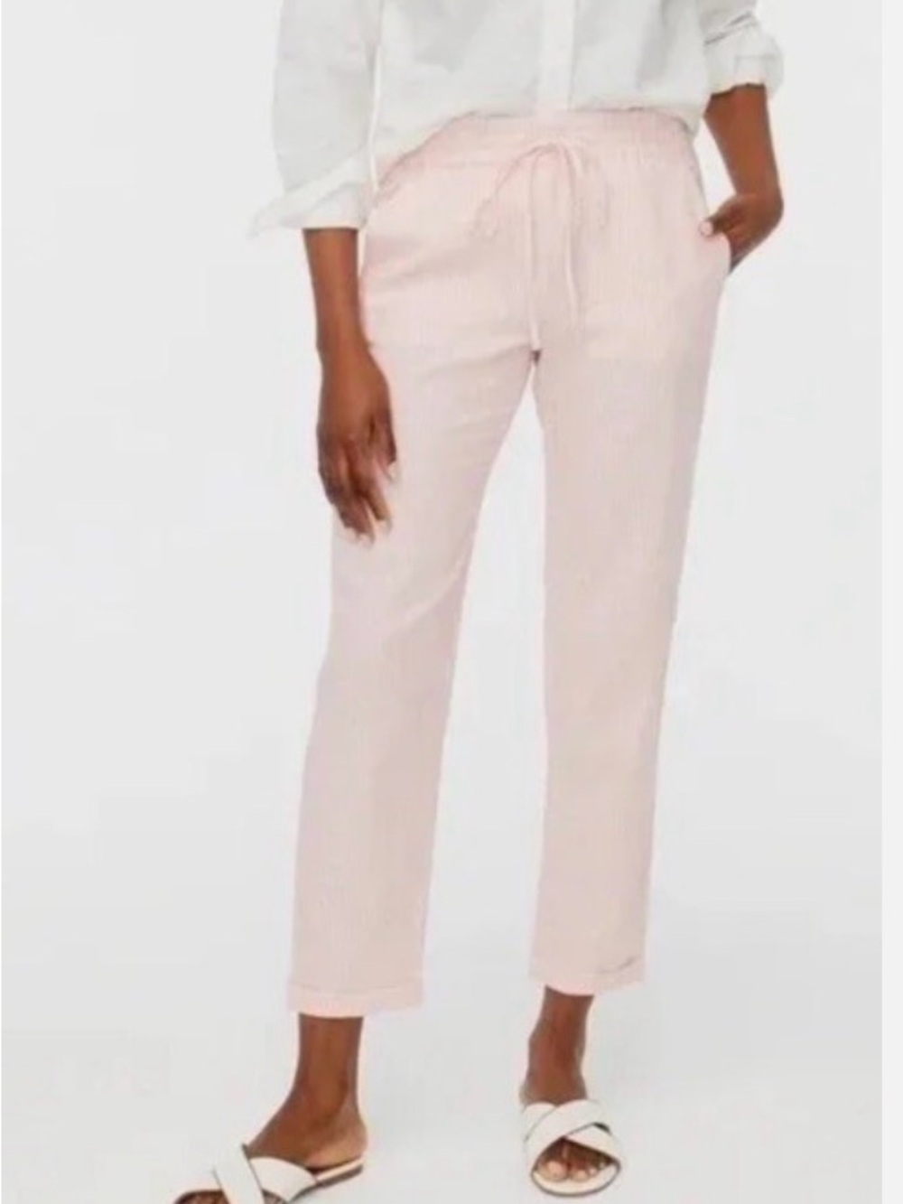 J. Crew Cropped Drawstring Pants in Pale Pink
